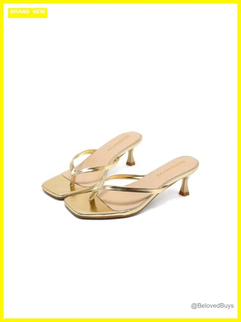 Kitten Heels Square Toe Thong Sandals Flip Flops Faux Leather Non-Slip 2.4